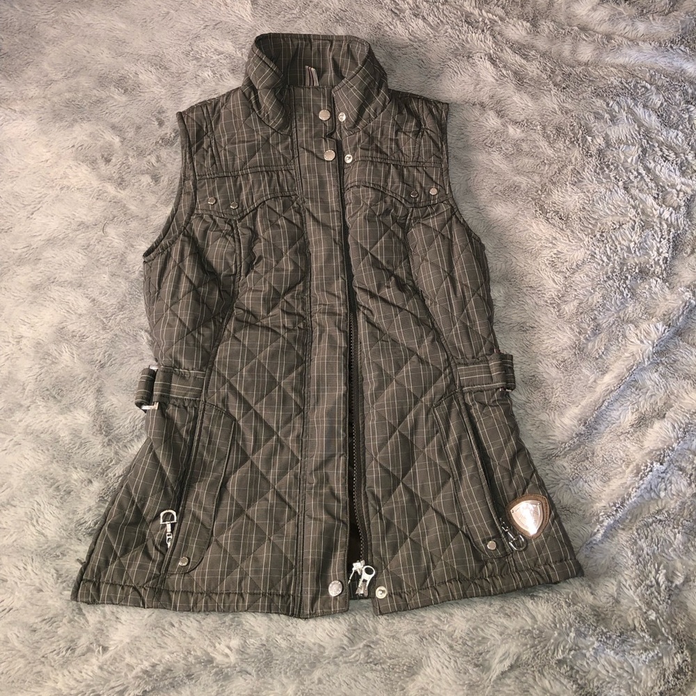 Ariat Women’s Gray Plaid Quilted and Belted English Style Equestrian Vest